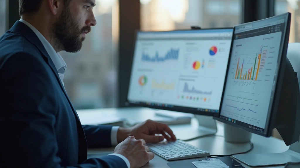 Аналитик просматривает данные о поведении потребителей на компьютере