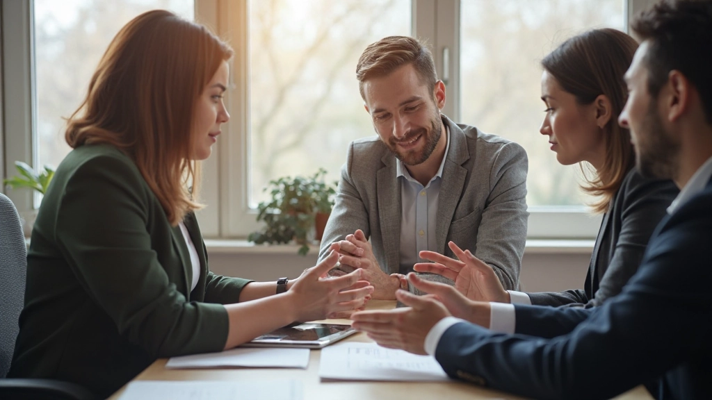 Группа профессионалов обсуждает результаты рекламной кампании в офисе